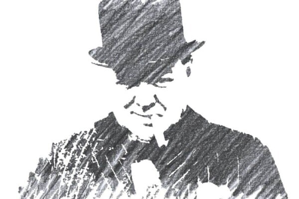 Pencil drawing of Winston Churchill wearing his hat