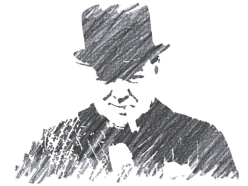 Pencil drawing of Winston Churchill wearing his hat