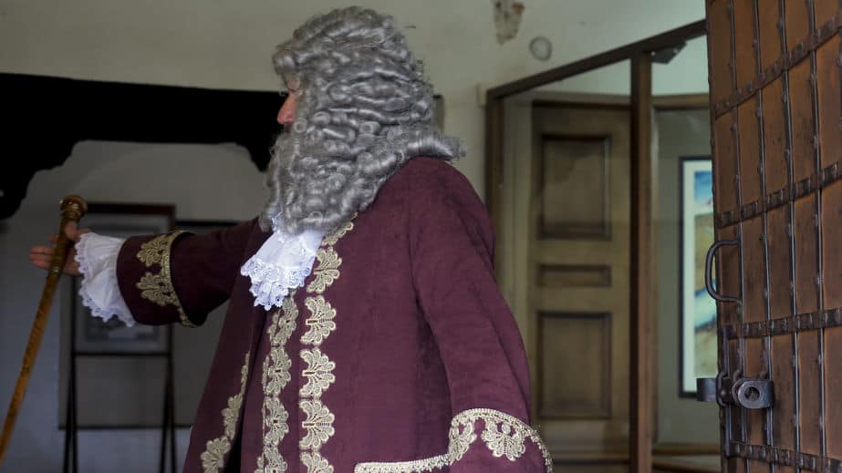 man wearing an old fashioned wig