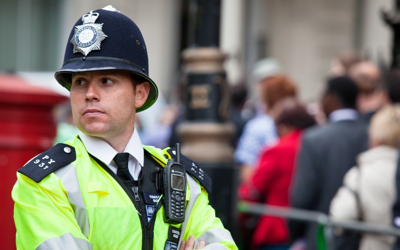 UK police officer wearing custodian hat