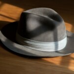 Grey fedora on a table
