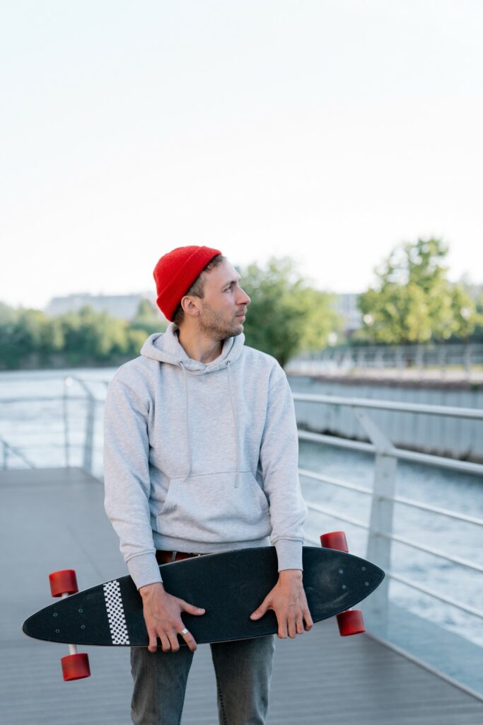 Man skating wearing a beanie