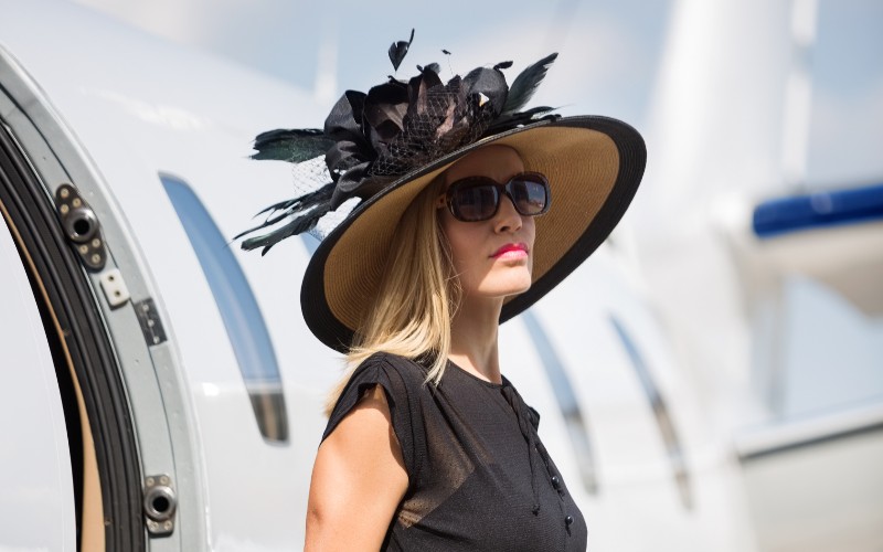 Woman wearing an elaborate hat