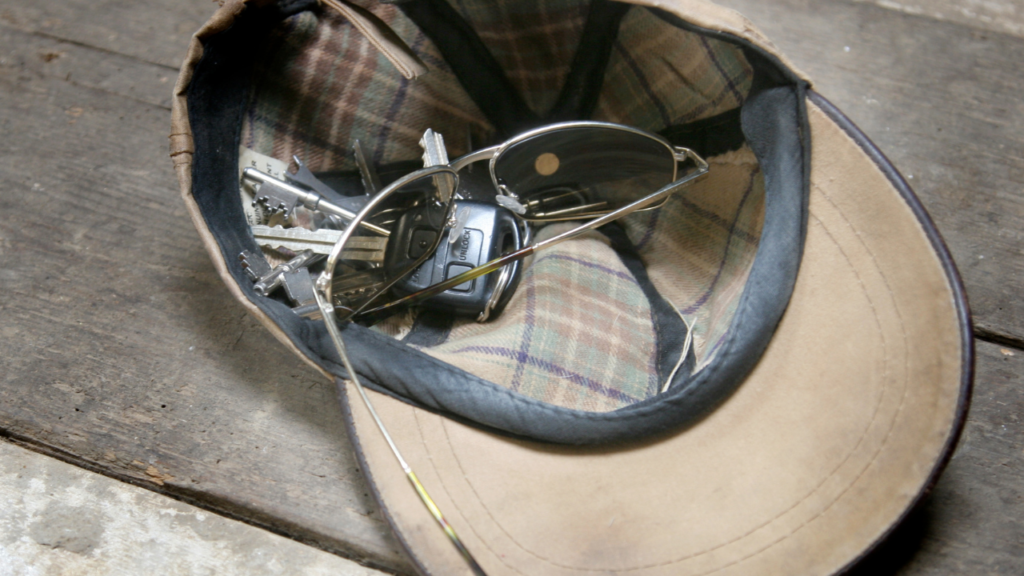 baseball cap on floor