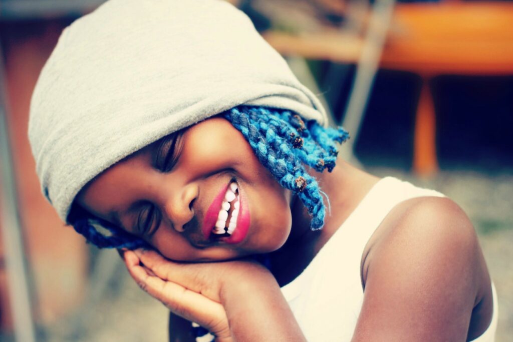 Girl wearing satin lined beanie