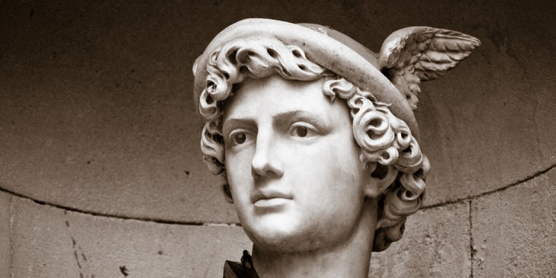 statue of Hermes wearing a petasos hat