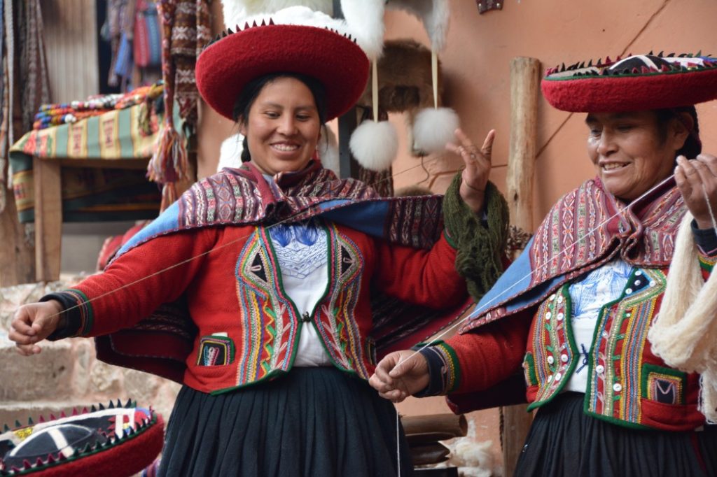 Peruvian women wearing traditional montera hats