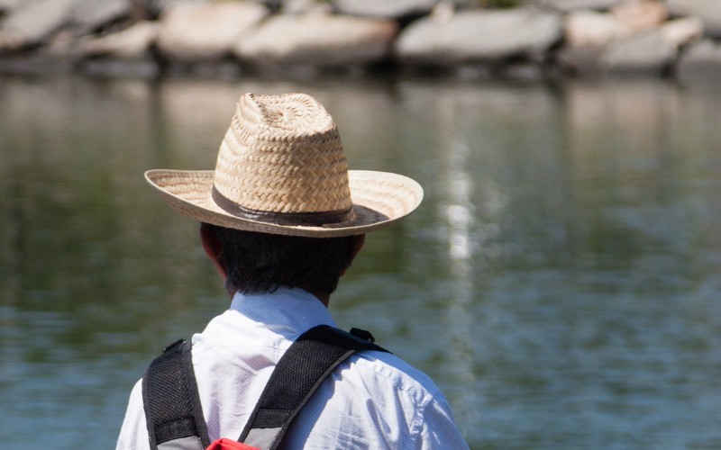 man wearing plantation style Panama hat