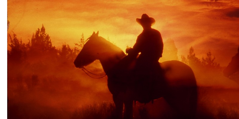 A cowboy at sunset