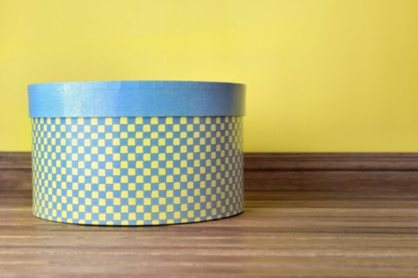 Yellow and blue hat box