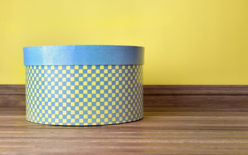 Yellow and blue hat box