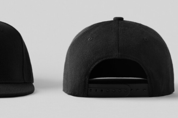 Back view of black snapback cap