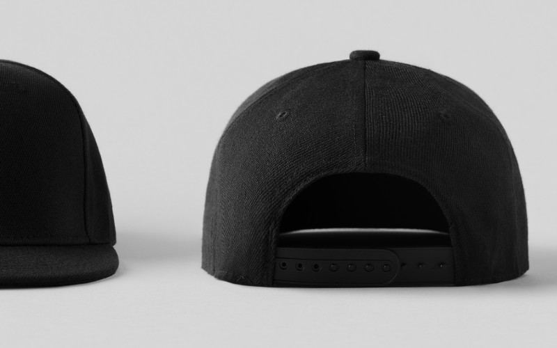 Back view of black snapback cap