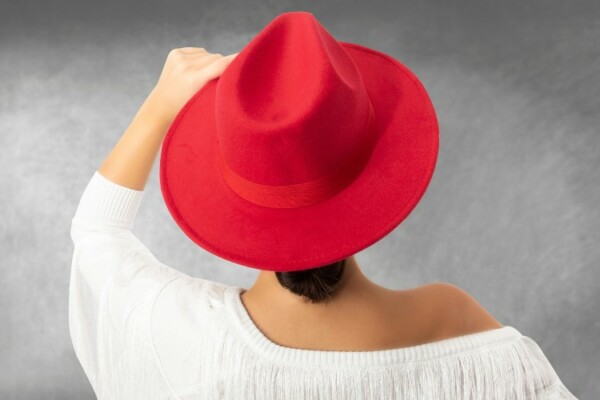Woman wearing a red hat